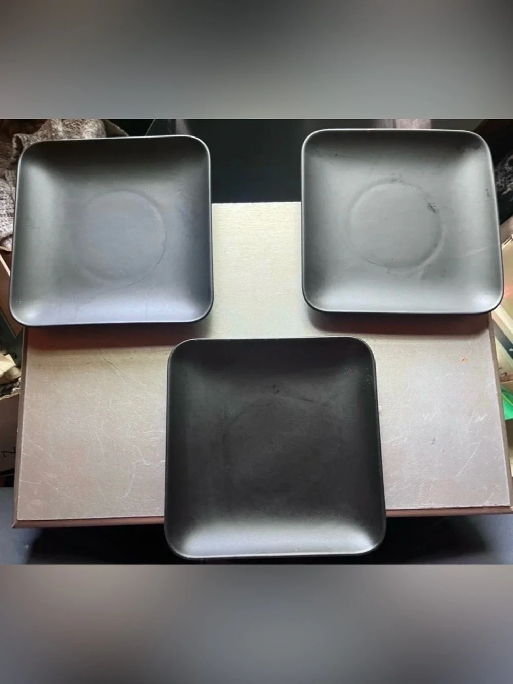 Home Eventide Bloom Stoneware Plate Set 5 Pc Black Blue Floral Square Plates